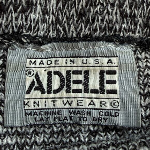Vintage Adele Newspaper Print Sweater Medium Graphic Black White Retro Knit - Picture 11 of 13